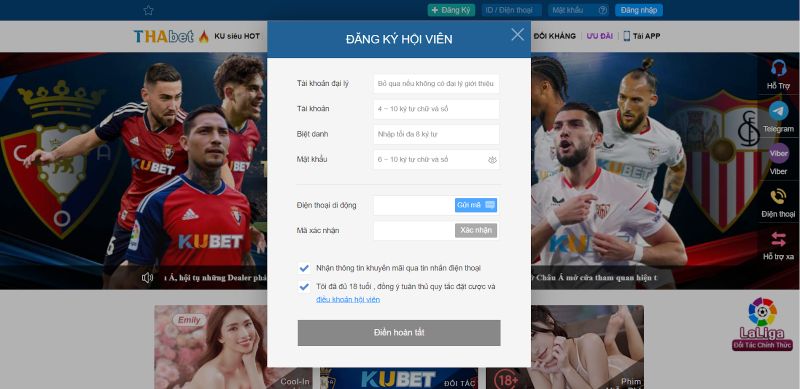 Truy cập vào website hoặc app Thabet